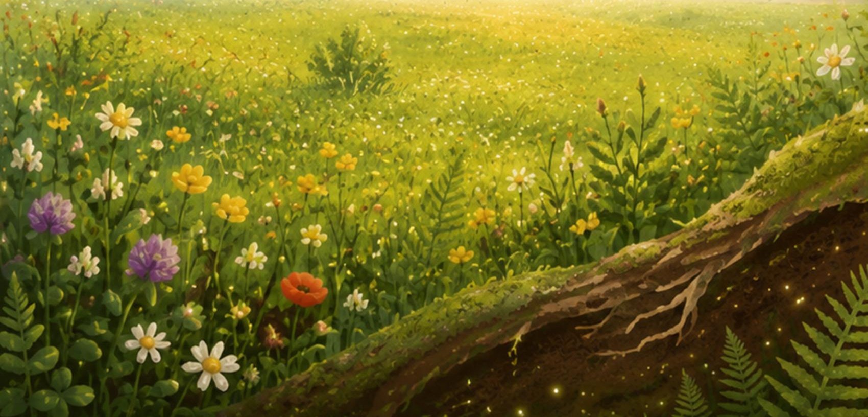 A meadow above a bunny's burrow, illustration from A Mommy's Love